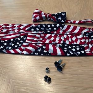 All American flag cumberbund and tie set with cufflinks and studs